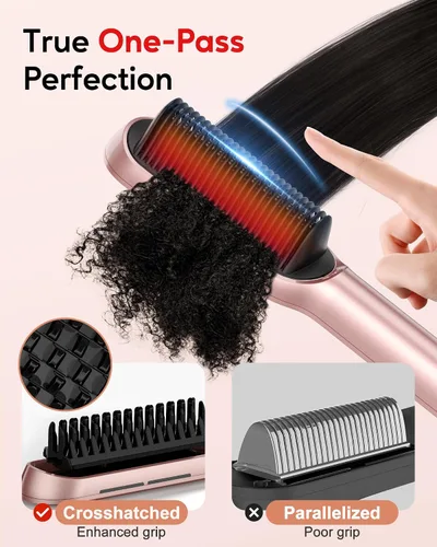 Miniatura 4 de Terviiix Cepillo alisador de cabello oro rosa, peine iónico antiencrespamiento con calentador MCH, 13 ajustes de calor, calentamiento rápido 20S