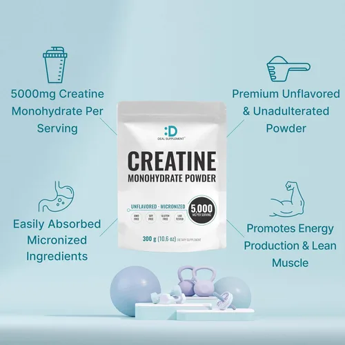 Miniatura 4 de DEAL SUPPLEMENT Polvo de Monohidrato de Creatina Instantánea, 5g Por Porción – 60 Porciones Fórmula Micronizada, Sin Sabor, de Absorción Rápida