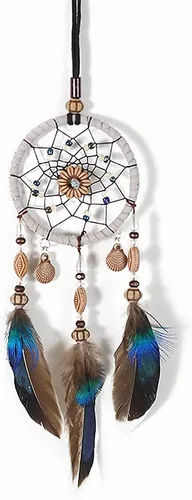 Atrapasueños para automóvil, espejo retrovisor de estilo bohemio hecho a mano, decoración colgante con plumas y cuentas, dije de buena suerte para
