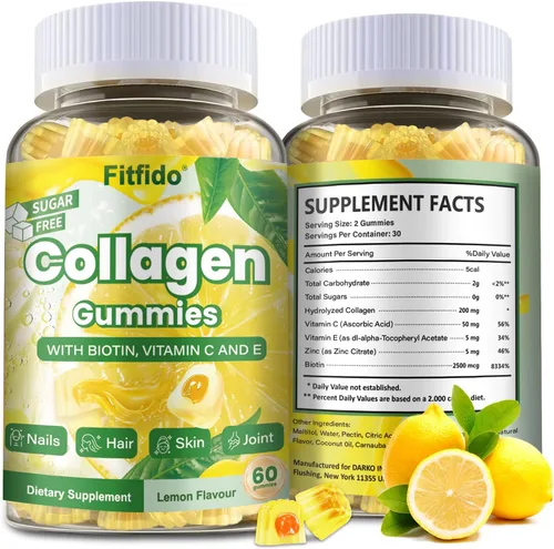 Gomitas de colágeno de 1500 mg – Péptidos de colágeno múltiple tipo I, II, III, V y X con biotina 2500 mcg y vitamina C para piel, cabello y uñas –