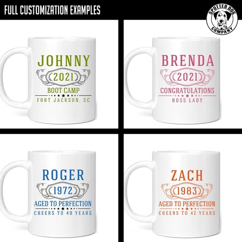 Miniatura 3 de Taza de café personalizada de cerámica blanca de 11 onzas con texto personalizado y iniciales de nombre, DYE Bernard, taza para café, personalizada