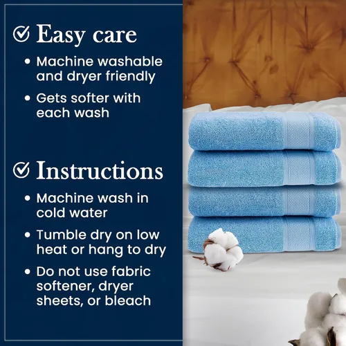 Miniatura 3 de HALLEY Toallas de baño 100% algodón turco (paquete de 4) – Calidad de hotel y spa – Toallas supersuaves, de secado rápido y absorbentes, para baño