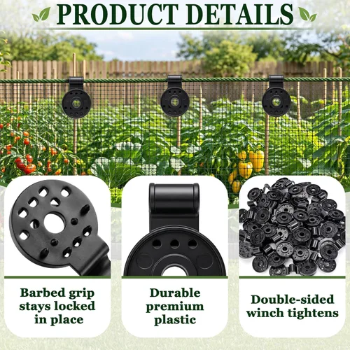 Miniatura 3 de 40 piezas clips de plástico para tela de sombra, clips redondos de plástico negro para malla o red de sombra fina, red antipájaros, red de jardín