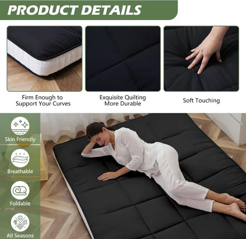 Miniatura 2 de Colchón japonés de suelo futón, cubrecolchón plegable grueso de tatami, colchón enrollable, tapete plegable para dormir, tumbona transpirable