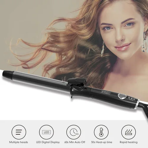 Miniatura 5 de Rizador de 1 1/4 pulgadas con barril de cerámica de turmalina clipada, rizador de cabello profesional de 1.25 pulgadas hasta 450°F, doble voltaje