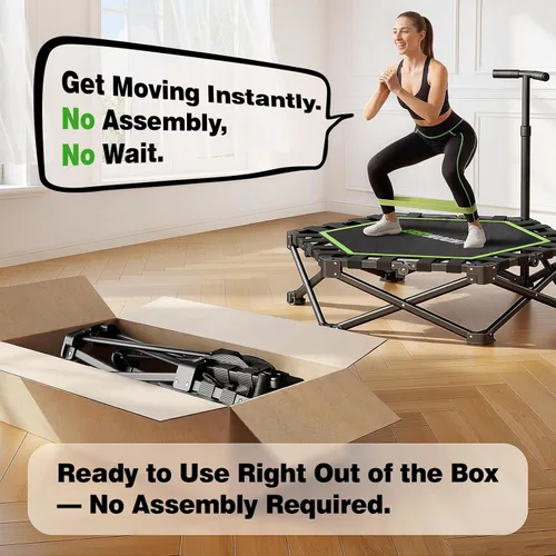 Miniatura 8 de East Mount Mini trampolín plegable para interiores, trampolín plegable para adultos con asas, rebote de ejercicio, trampolín pequeño para adultos