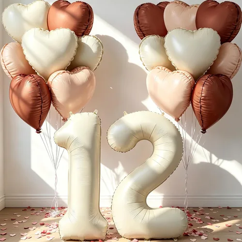 Miniatura 25 de Globos de 40 pulgadas color crema número 10, 17 piezas de globos de helio grandes con globos de corazón neutros crema nude caramelo beige marrón