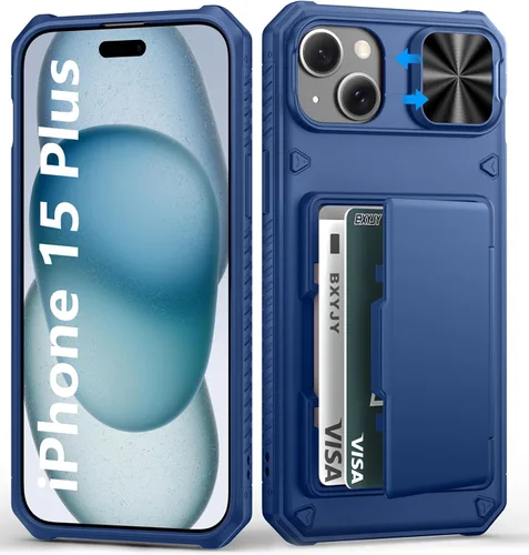 Miniatura 17 de BXYJY Funda tipo cartera para iPhone 15 Pro con tarjetero (4-5 tarjetas) y cubierta deslizante para cámara y soporte, protección contra caídas