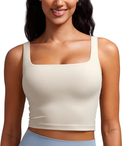 Miniatura 20 de CRZ YOGA Butterluxe Brasier deportivo de cuello cuadrado para mujer, estilo camiseta corta sin mangas, acolchado con soporte integrado para yoga
