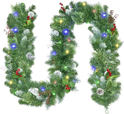 Miniatura 8 de Guirnalda de Navidad de 9 pies con luces - Guirnalda de Navidad iluminada con 50 luces LED alimentadas por batería, 8 modos de iluminación