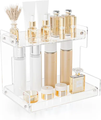 Miniatura 7 de Organizador de encimera de baño, organizador de 2 niveles de acrílico para soporte de perfume, soporte de tocador, bandeja de tocador, estante