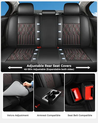 Miniatura 2 de Huidasource Fundas de cuero para asiento trasero, impermeables, para asiento trasero dividido, protector de cojín de asiento de vehículo, ajuste