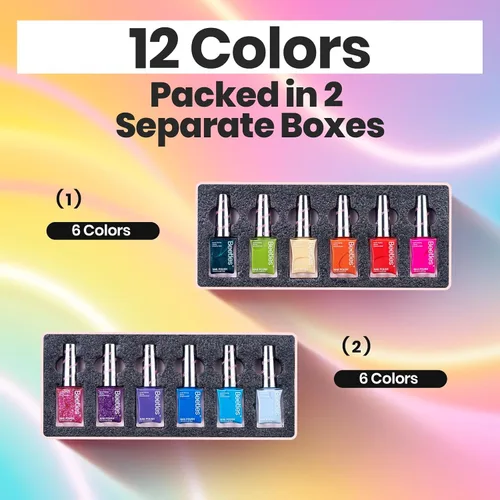 Miniatura 7 de Beetles - Juego de esmaltes de uñas de neón de secado rápido, juego de esmaltes de uñas arcoíris con purpurina, 12 colores, secado al aire regular