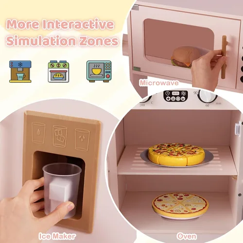 Miniatura 5 de Costzon Cocina de Juego de Esquina, Pequeño Chef Cocina de Juego de Simulación con Luz y Sonido Reales, Carrito Extraíble, Contenedores de Tela