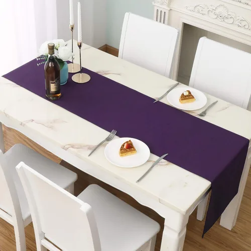 Miniatura 18 de DUALIFE Camino de mesa azul real de 14 x 108 pulgadas de largo, color sólido, poliéster grueso, tela decorativa hecha a mano para bodas, fiestas