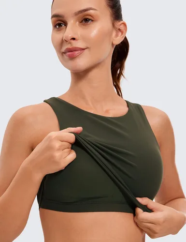 Miniatura 5 de CRZ YOGA Butterluxe - Brasier deportivo de cuello alto y espalda cruzada para mujer, camiseta corta acolchada para entrenamiento con brasier