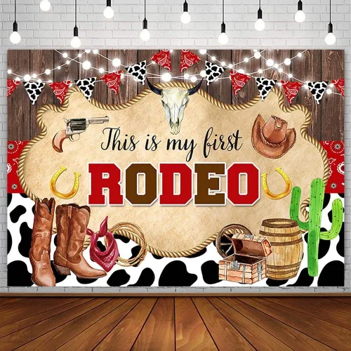 AIBIIN Fondo de 1er cumpleaños con texto en inglés «My First Rodeo», «My First Rodeo», «My First Rodeo», fondo para fotografía fotográfica, Marrón