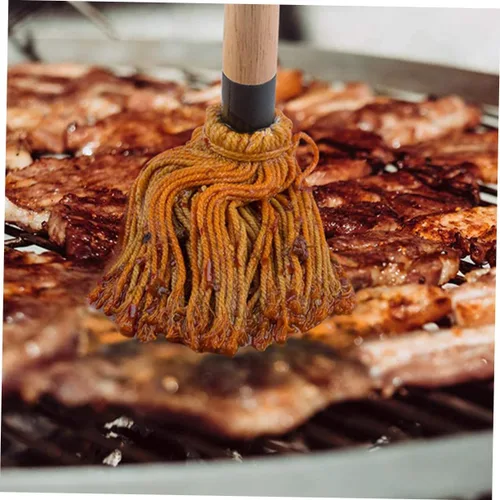 Miniatura 3 de ABOOFAN Juego de fregona para parrilla, cepillos de barbacoa para salsa Bbq Dipping Brush Basting Mop para asar material de madera de algodón