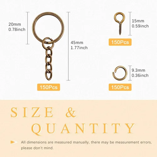 Miniatura 2 de 450 llaveros divididos de bronce de 0.78 pulgadas con cadena y anillo de salto a granel, kit de piezas de llavero para suministros de manualidades
