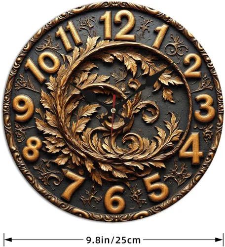 Miniatura 4 de Reloj de pared de madera con corona de hojas con acabado en bronce 9.8x9.8 in