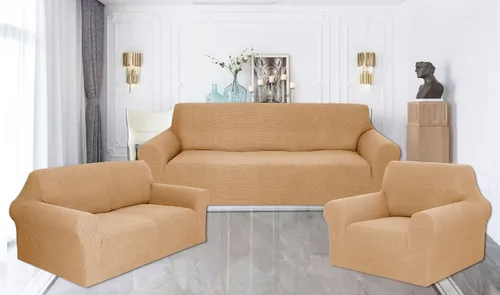 Valora Home - Juego de fundas protectoras para sofá, elastano elástico, protector de muebles antideslizante, juego sólido (dorado, 3 unidades