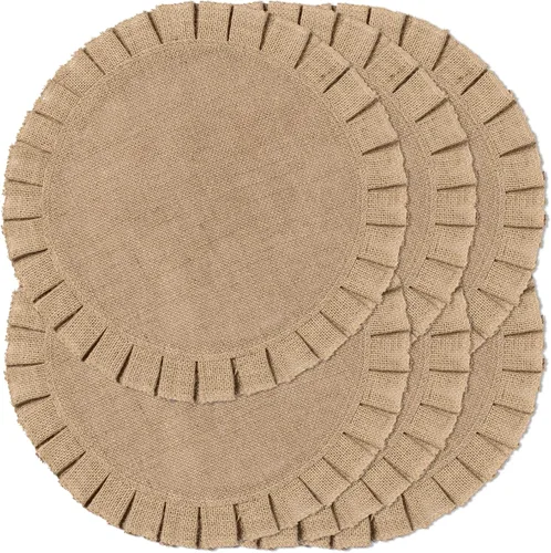 Miniatura 10 de Juego de 12 manteles individuales redondos de arpillera de yute rústico para mesas de comedor, resistentes al calor, manteles naturales