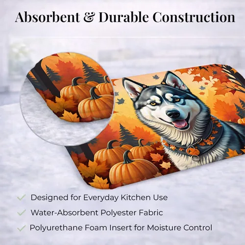 Miniatura 6 de Caroline's Treasures DAC1074DDM - Tapete de secado de platos de otoño siberiano Husky absorbente, tapete para secar platos para encimera de cocina