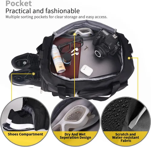Miniatura 4 de FIORETTO - Bolsa de deporte para mujer con compartimento para zapatos, capacidad de 37 litros, ideal para viajes, gimnasio, deportes, fines de semana