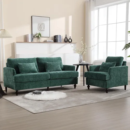 Miniatura 13 de JOYBASE Juego de 2 muebles de sala de estar, sofá biplaza y silla decorativa, juego de sofá moderno de mediados de siglo para sala de estar