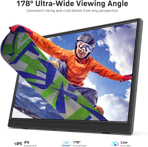 Miniatura 4 de KQC Monitor portátil de 14 pulgadas FHD 1200P, pantalla externa ultrafina USB-C HDMI Plug & Play, altavoces duales 100% sRGB, monitor de portátil