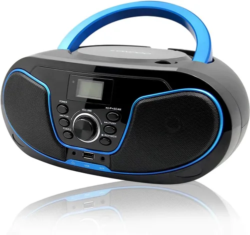 Reproductor de CD Boombox, LP-D02 portátil Bluetooth FM Radio Sistema de sonido estéreo con sonido cristalino, reproducción de MP3, entrada USB,
