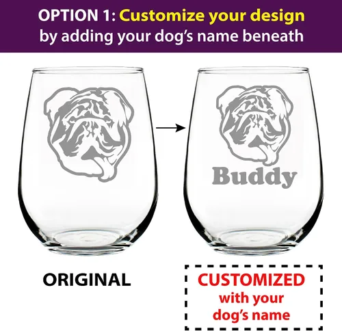 Miniatura 2 de Copa de vino personalizada Bulldog sin tallo, vasos grandes, regalos lindos para los amantes de los perros con bulldogs ingleses, vasos