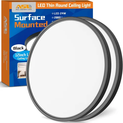 Allsmartlife - Juego de 2 lámparas de techo empotradas, lámpara de techo LED redonda regulable CCT 3000K/4000K/6500K, lámparas de 24W de 12 pulgadas