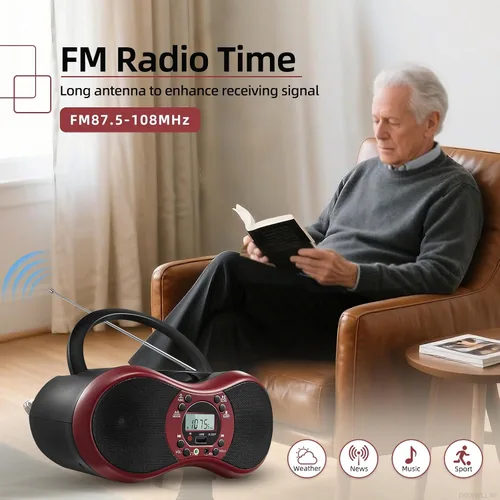 Miniatura 5 de Boombox reproductor de CD portátil para el hogar con radio FM, Bluetooth, reproducción de CD-R/CD-RW/MP3 CDs, control remoto, puerto USB, entrada