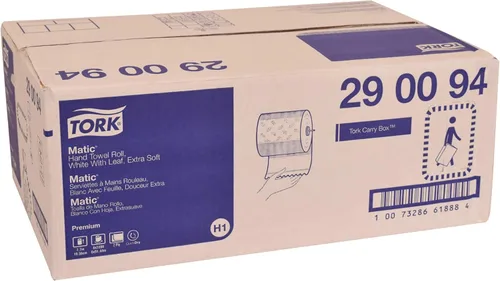 Miniatura 6 de Rollo de toallas de mano de papel extra suave Tork Matic blanco con hoja azul H1, Premium, alta absorbencia, 6 rollos x 300 pies, 290094