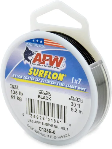 Miniatura 37 de Alambre de pesca americano Surflon recubierto de nailon 1x7 de acero inoxidable, línea líder de pesca para agua salada, prueba de 10 libras - prueba