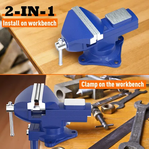 Miniatura 2 de Tornillo de banco 2 en 1 para banco de trabajo de 3.2 pulgadas - Abrazadera de banco multifuncional portátil de 360° con base giratoria