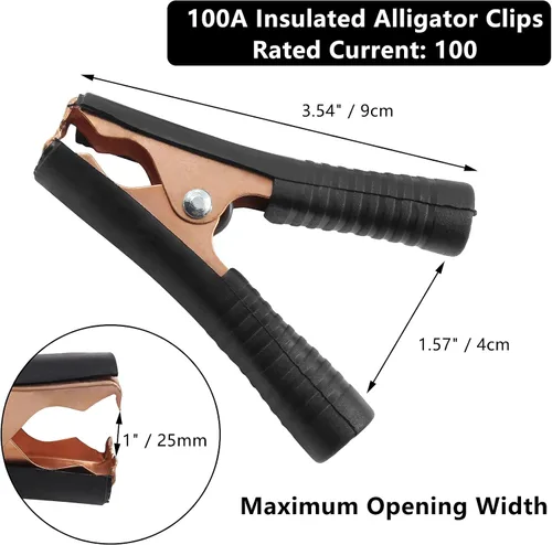 Miniatura 3 de 10 pinzas de cocodrilo aisladas de 100 A, abrazaderas eléctricas de cocodrilo resistentes, cable de repuesto de batería, clips de puente con resorte