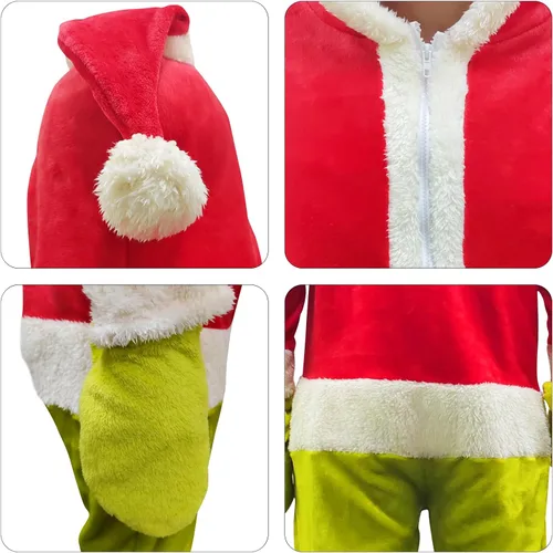 Miniatura 7 de Mono de Papá Noel, monstruo verde, unisex, para adultos, pijama con capucha de Navidad, disfraz de fiesta