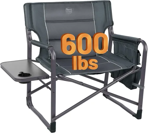 Timber Ridge Sillas de director XXL mejoradas de gran tamaño con mesa auxiliar plegable, bolsillo lateral desmontable, silla de campamento plegable
