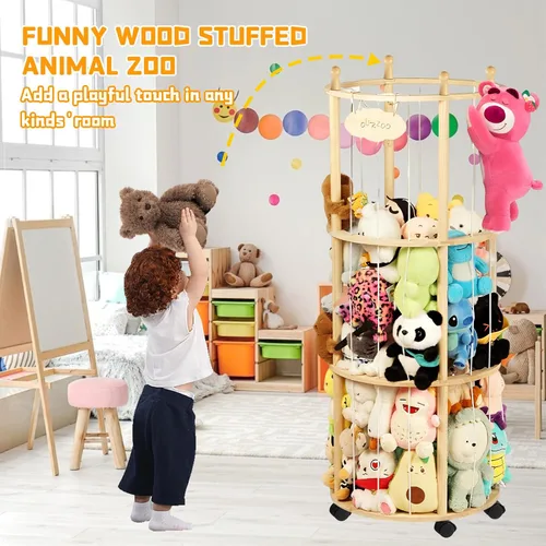 Miniatura 9 de Almacenamiento de Zoológico de Animales de Peluche Extra Grande Soporte de Madera para Animales de Peluche Organizador de Juguetes Suaves Jaula