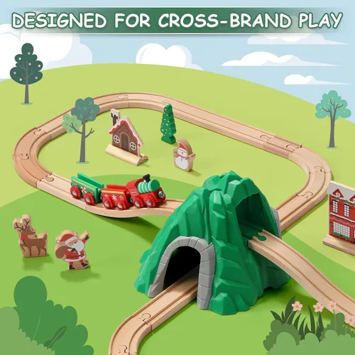 Miniatura 6 de SainSmart Jr. Juego de tren de madera de 50 piezas, tren de juguete con exquisita caja, juego de pista de tren de madera apto para las principales