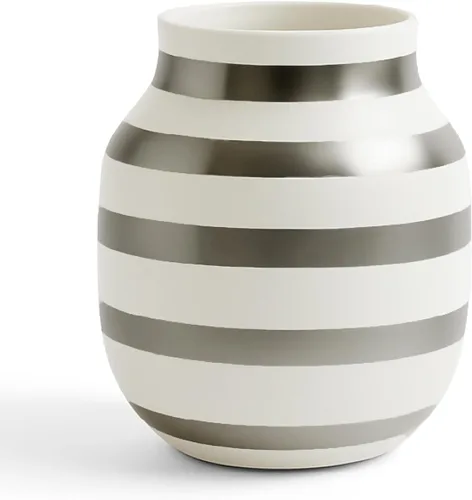 Miniatura 11 de Hak Kähler Omaggio - Jarrón de porcelana con rayas, moderno jarrón redondo, bulboso y escandinavo para flores, negro, 7.9 in