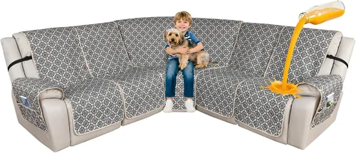 Miniatura 13 de ALIECOM Fundas de sofá modular reclinable en forma de L, 100% impermeables, fundas para sofá seccional, fundas lavables con estampado, protector