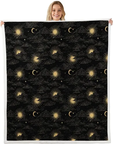 Miniatura 11 de Erosebridal Manta de árbol de la vida, sol y luna para sofá cama, manta de forro polar gótico de polilla trippy, manta de sherpa cósmica