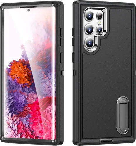 Miniatura 9 de Funda para Samsung Galaxy S22 Ultra con función atril de 3 capas de grado militar, funda protectora de silicona resistente a prueba de golpes