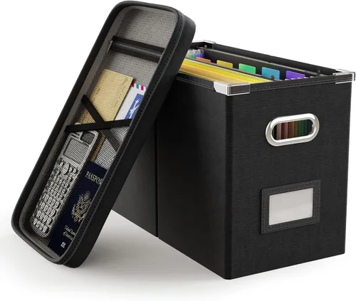 Miniatura 26 de Oterri Caja de archivos colgante con bolsillo de malla, caja organizadora de archivos con tapa, caja organizadora de documentos plegable