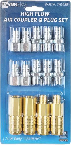 Miniatura 6 de Accesorios de aire estilo V de alto flujo, acoplador de conexión rápida de latón y tapón de acero, tamaño del cuerpo de 1/4 de pulgada