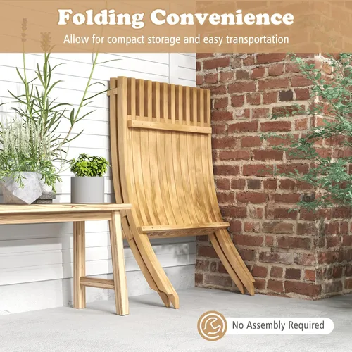 Miniatura 6 de Tangkula Silla plegable de madera de teca, silla de bistró para exteriores sin montaje con asiento y respaldo de rejillas, silla de hoguera