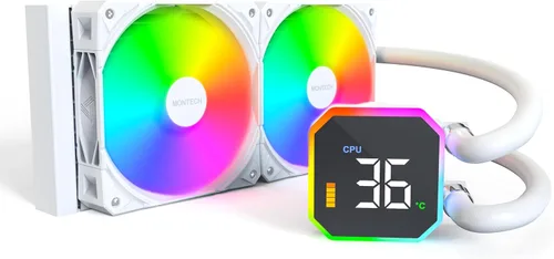 Miniatura 10 de MONTECH HyperFlow Digital 240 - Enfriador líquido de CPU, AIO de 9.449 in con bomba de 3100 RPM, 2 ventiladores E28 ARGB de 4.724 in, pantalla